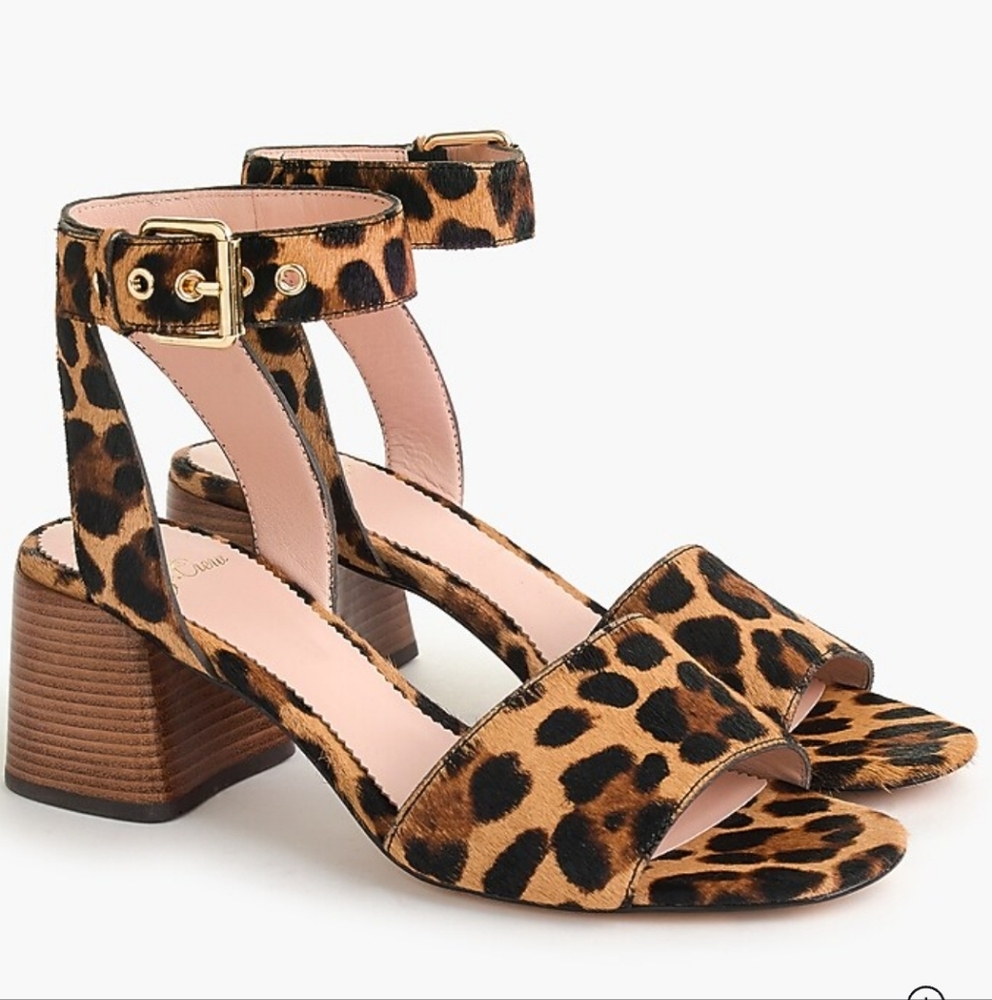 J. Crew | Penny ankle-strap sandals in leopard calf hair